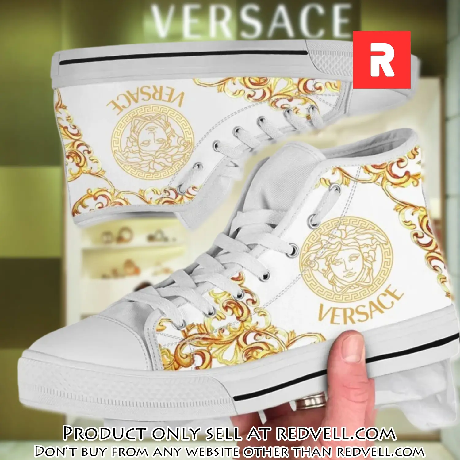 Versace medusa golden white premium high top canvas shoes luxury brand gifts for men women rv4142171